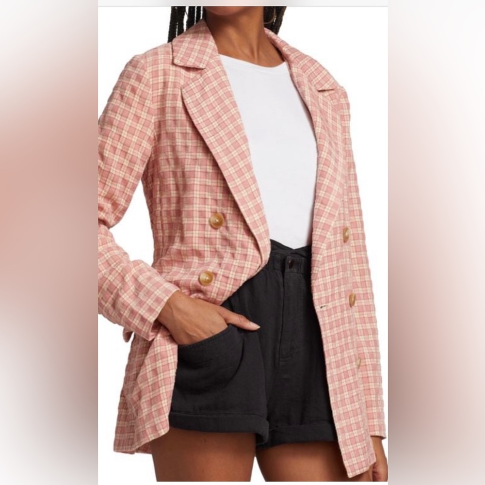 Free People Olivia Gingham Double Breasted Blazer
